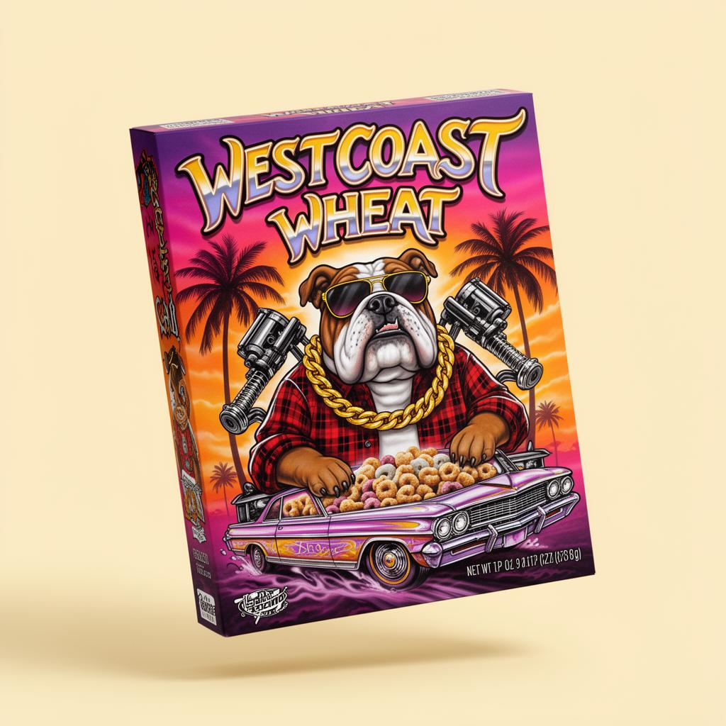 West Coast Wheat cereal box featuring mascot Big Dawg